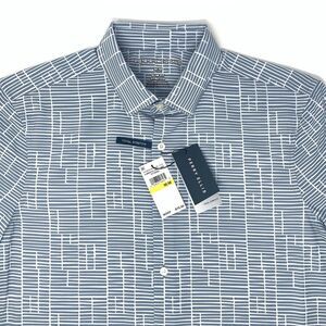 Perry Ellis Citadel Gray/Blue‎ Slim Fit Stretch Mens Short Sleeve Button Up Sz M